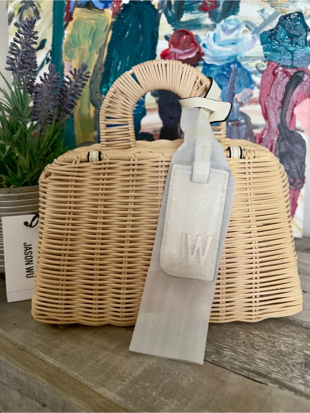 Jason Wu Tina Wicker Top Handle Crossbody Bag in beige. - Picture 2 of 5